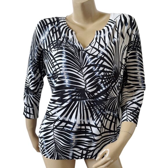 CHICOS Womens Size 2 (Large) Silk Blend Split Neck 3/4 Sleeve Tropical Shirt Top - Picture 1 of 7